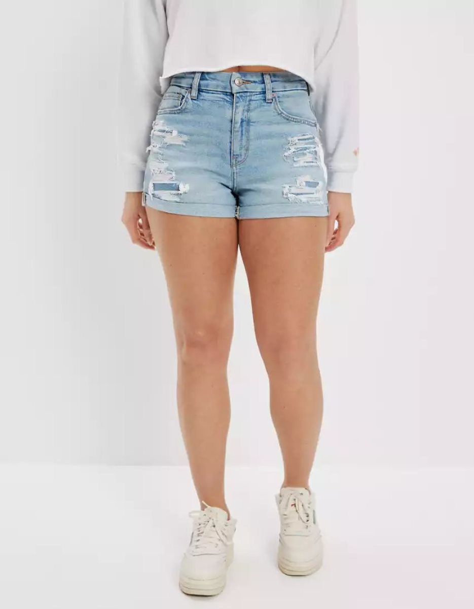 Shorts American Eagle AE Stretch Curvy Denim Mom Lavage Clair Femme | LDS-54703946